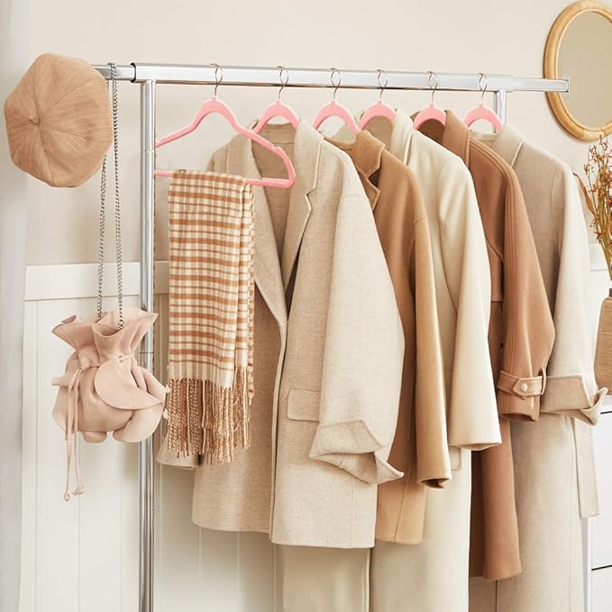 Stormix 36 Pack Velvet Hangers, 17.3 x 8.9 Inches Clothes Hangers, Non Slip Dresses Hangers with Shoulder Notches for Adult Pink - Rose Gold Hook
