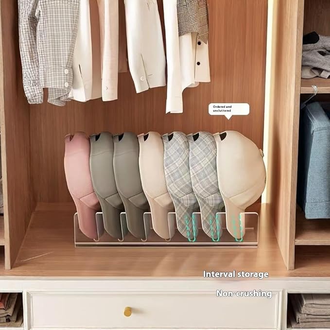 Acrylic Baseball Cap Organizer Rack 2-Pack - Holds 14 Hats, No Install Space Saving Display Stand for Closet, Bedroom, Entryway (Clear)