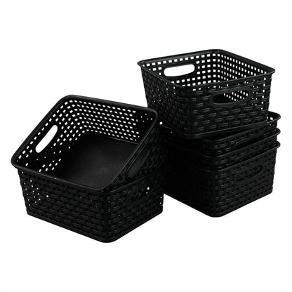 6-pack Black Woven Plastic Storage Baskets Organizing Bins