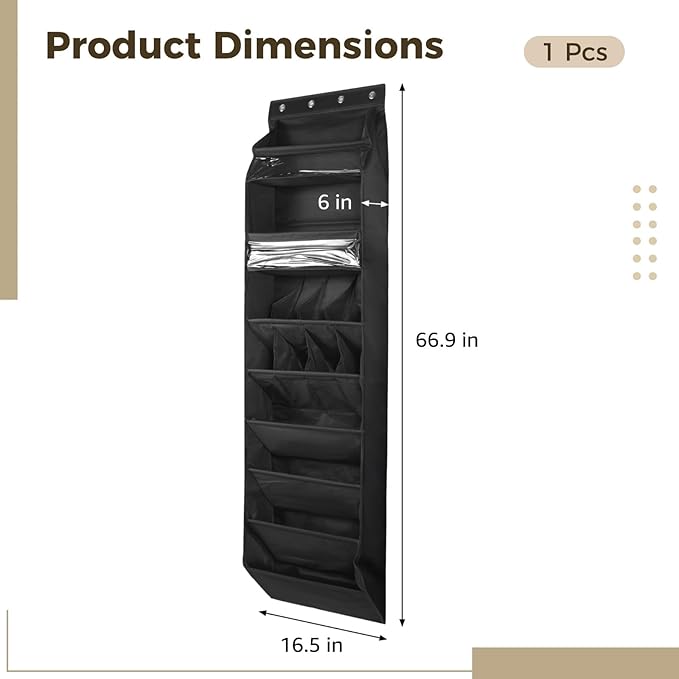 Over the Door Shoe Organizer, 1 Pack 8 Shelves Over The Door Shoe Organizer, 68" Exlarge Deep Pockets Hanging Shoe Organizer, Shoe Holder for Boots,Over Door Organizer in Home, RV, Dorm, Black