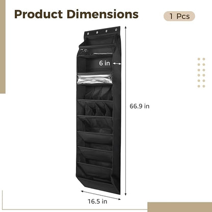 Over the Door Shoe Organizer, 1 Pack 8 Shelves Over The Door Shoe Organizer, 68" Exlarge Deep Pockets Hanging Shoe Organizer, Shoe Holder for Boots,Over Door Organizer in Home, RV, Dorm, Black