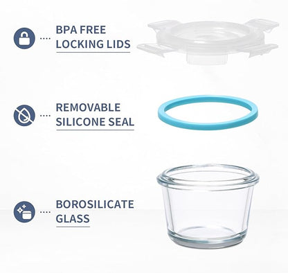 Small Glass Food Containers Set of 6, 5oz Reusable, Airtight, Leakproof Mini Food Storage Containers with Lids