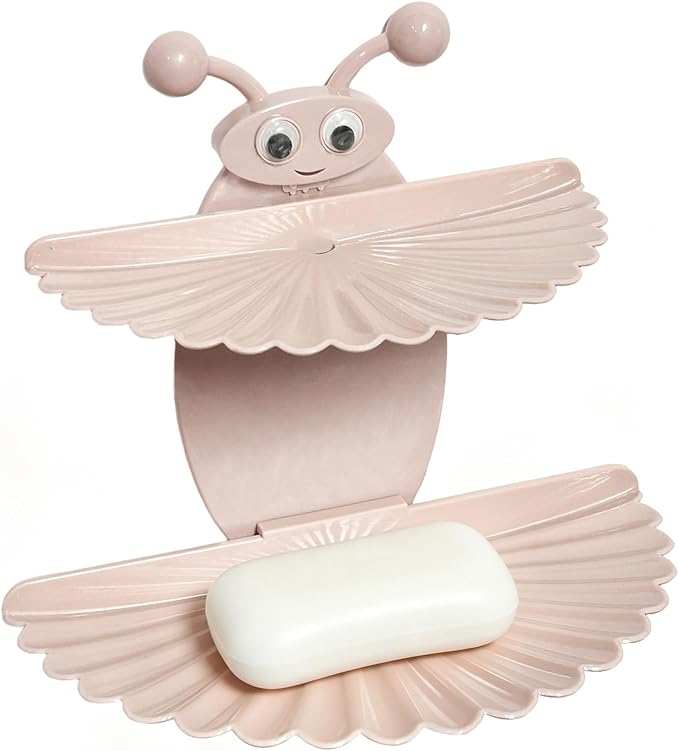 Double-Deck Soap Dish Holder for Shower, Bee Shape Wall Mounted Soap Holder with Strong Adhesive, Self Draining Soap Tray, No Drilling Bathroom Accessories, Nordic Pink