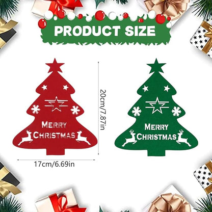 12 Pcs Christmas Tree Flatware Holder Xmas Tree Shaped Cutlery Holder Bags Knife Folk Holder Pockets Felt Silverware Tableware Cover Table Decoration for Christmas New Year Party Dinner Table Décor