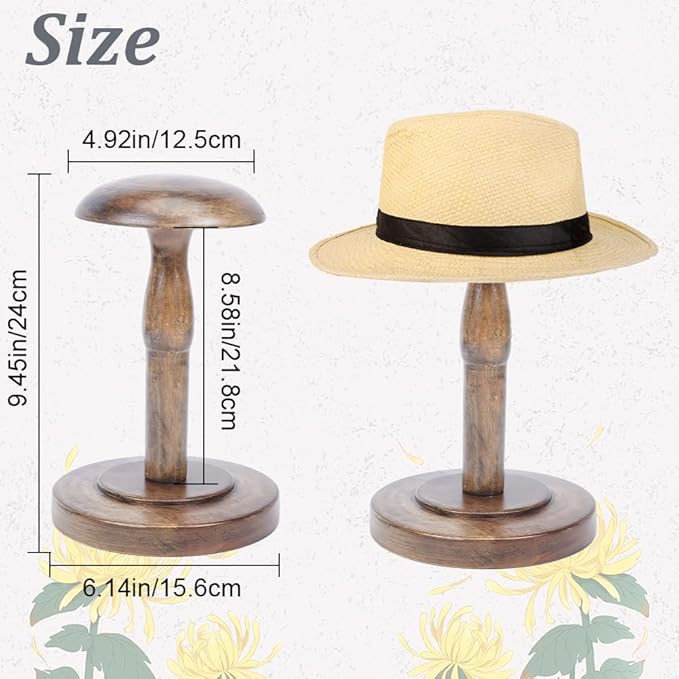 1 Pcs Table Hat Stand, Wooden Hat Stand Holder Vintage Brown Hat Rack Wig Display Rack Helmet Organizer Storage for Home