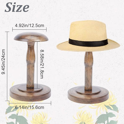 1 Pcs Table Hat Stand, Wooden Hat Stand Holder Vintage Brown Hat Rack Wig Display Rack Helmet Organizer Storage for Home