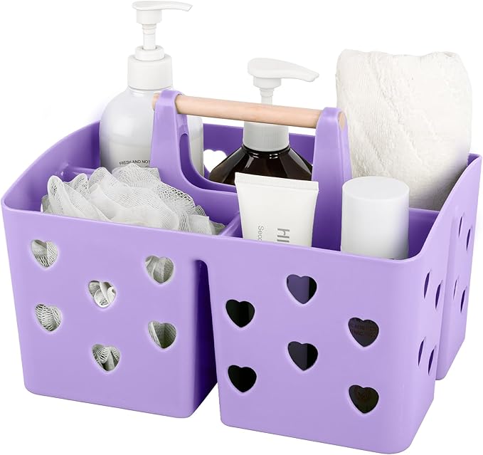 Anyoifax Portable Shower Caddy Plastic Shower Basket Organizer Divided Bathroom Caddy Storage Cleanning Caddy Tote with Handle for College, Dorm Room, Kitchen, Purple