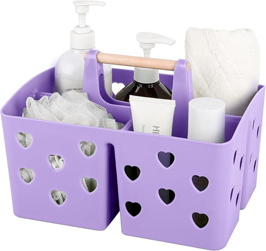 Anyoifax Portable Shower Caddy Plastic Shower Basket Organizer Divided Bathroom Caddy Storage Cleanning Caddy Tote with Handle for College, Dorm Room, Kitchen, Purple