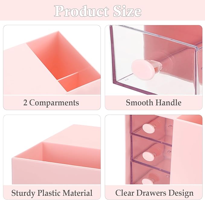 Plastic Hair Accessories Organizer with Comb Holder Makeup Container Jewelry Storage Box for Vanity Bathroom Countertop, Pink