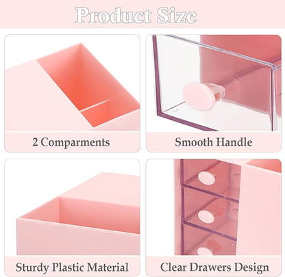 Plastic Hair Accessories Organizer with Comb Holder Makeup Container Jewelry Storage Box for Vanity Bathroom Countertop, Pink