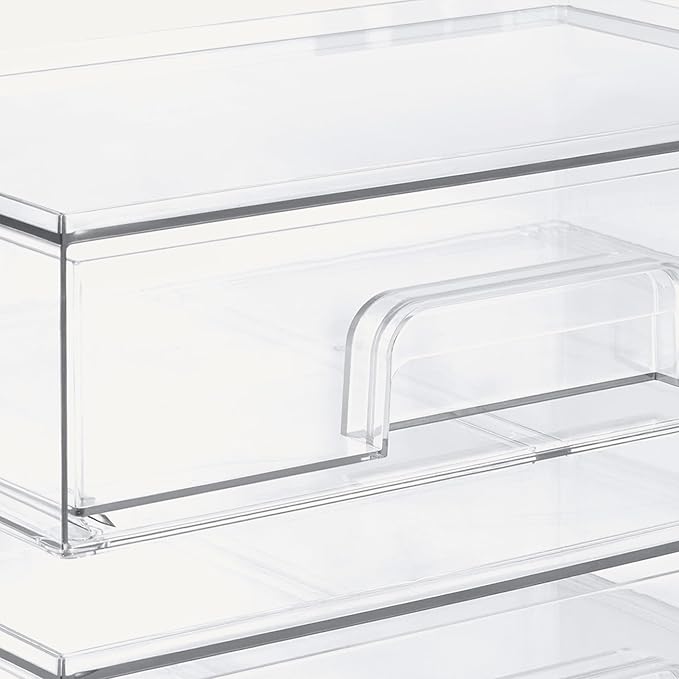 Amazon Basics Stackable Plastic Storage Makeup Organizer Drawers, Clear, 12.1" x 7.6" x 3.5", 2 Pack
