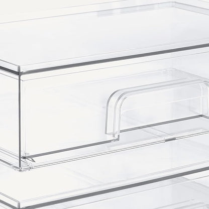 Amazon Basics Stackable Plastic Storage Makeup Organizer Drawers, Clear, 12.1" x 7.6" x 3.5", 2 Pack