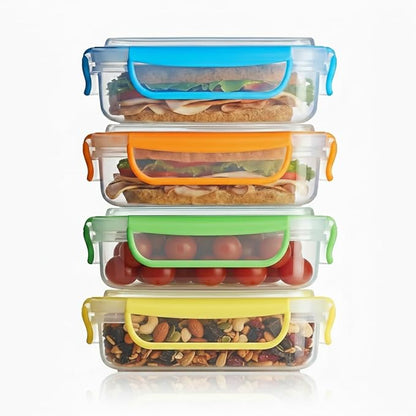 Snap Fresh - 4 Pack of Fun Size Leakproof Sandwich Containers - Reusable, BPA Free Sandwich Boxes. Airtight Seal. Also Great for Salads, Snacks, Fruit, Treats and Food Storage.