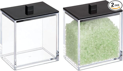 mDesign Plastic Rectangle Apothecary Canister - Organizer for Bathroom Vanity Countertop Shelf Decor - Holds Cotton Swabs, Soap, Makeup, Bath Salts - Lumiere Collection - 2 Pack - Clear/Matte Black