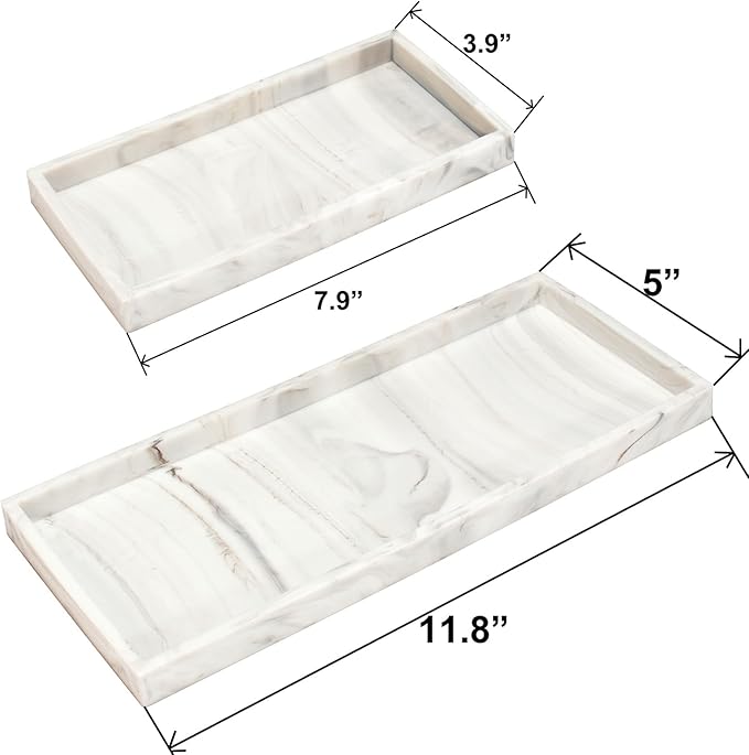 DNC Silicone Bathroom Tray for Counter, 2PC (7.9" +11.8") Vanity Tray for Countertop, Kitchen Sink Soap Tray for Dish Holder Dispenser Toilet Tank Desk Organizer