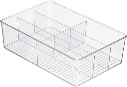 mDesign Plastic Kitchen Cabinet Storage Organizer Bin Box - 6 Divided Sections for Pantry Shelves, Countertops, Island, or Cupboard - Holds Snacks, Tea Bags, Spices, Sauces, Ligne Collection, Clear