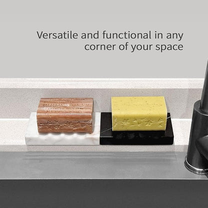 WeDoDecor Real Marble Soap Dish for Shower Stone Tray Small Bar Soap Holder with Self Draining | Non-Slip, Luxury Bath Room Accessories (White)