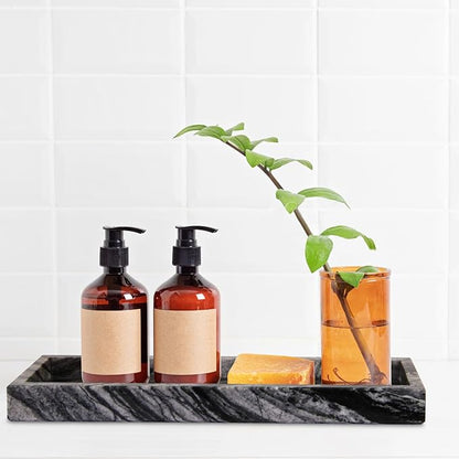 Marble Bathroom Vanity Tray, Natural Luxury Vanity Home Kitchen Bathroom Table Tray, Stone Decorative Countertop Dresser Trays for Key Coffee Perfume Jewelry Makeup (Wood Grain, 12"x 5" x1.2")