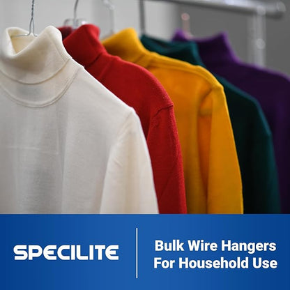 SPECILITE Wire Hangers 50 Pack, Metal Wire Clothes Hanger Bulk for Coats, Space Saving Metal Hangers Non Slip 16.7 Inch Ultra Thin, for Standard Size Suits, Shirts, Pants, Skirts