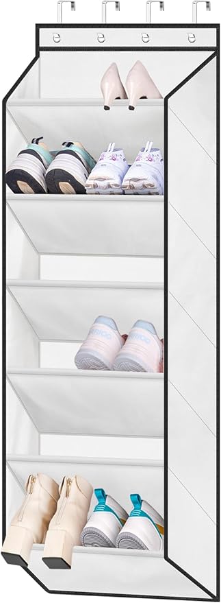 SLEEPING LAMB Shoe Rack for Door, Kids Door Shoe Organizer for Closet hanger, Narrow Hanging Sneaker Storage with Large Deep Pockets for Toddler, Girl, Baby Room Decor, White
