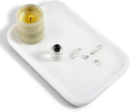 Karibiber Vanity Tray, 11.8inch Marble Bathroom Tray for Countertop, White Marble Bathroom Dresser, Stone Serving Tray for Kitchen Counter, Storage Organizer for Decor, Perfume, Jewelry