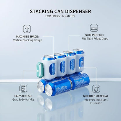 Stacking Can Dispenser for Refrigerator, Slim Vertical Soda Organizer Rack to Maximize Fridge Space, Durable PP Plastic Storage Holder for Pantry & Kitchen Shelves