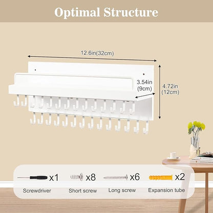 Lolalet Necklace Holder Hanging Necklace Organizer Wall Mounted Jewelry Organizer with 28 Hooks and Perfume Shelf, Wood Necklace Hanger Rack for Bracelets -White
