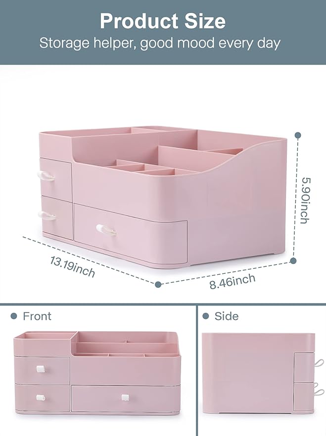 Makeup Organizer with Drawers,Large Capacity Countertop Organizer for Vanity,Bathroom and Bedroom Desk Cosmetics Organizer for Skin Care,Brushes, Eyeshadow, Lotions, Lipstick, Nail Polish