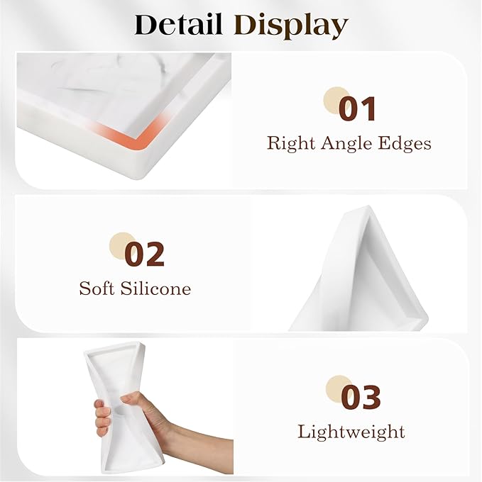 Luxspire Bathroom Vanity Tray - 2 Pack (7.9" x 4") Silicone Soap Dish for Kitchen Countertop, Bathroom Counter Tray for Soap Dispenser Perfume Jewelry Accessories, Marble White