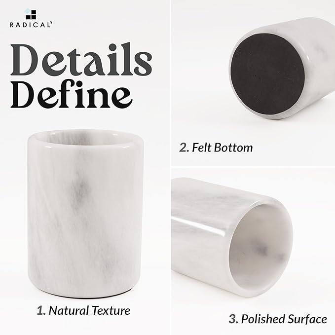 Radicaln Marble Utensil Holder 6.5" Inches White Handmade Spoon Holder for Kitchen Counter, Ideal Kitchen Utensils Set Organizer, Farmhouse Kitchens Decor & Accessories, Cooking Utensil Storage