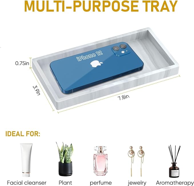 Silicone Bathroom Tray,Shatterproof Silicone Tray for Bathroom Counter,Small Vanity Tray for Bathroom Soap Dispenser Tray Toilet Tank-7.8 * 3.9in