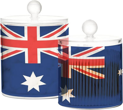 DOMIKING Australia Flag 2 Pack Bathroom Canisters Cotton Swab Holder Dispenser Plastic Cotton Ball Jar Acrylic Storage Containers for Cotton Swab Cotton Round Pads Cotton Ball