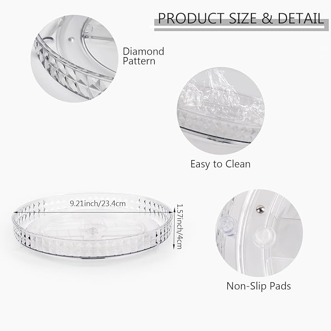 360 Clear Rotating Makeup Organize for Vanity,1 Tier Lazy Susan with Diamond Pattern, Large-Capacity Skincare Organizers Cosmetic Display Case Organizer for Dresser (Clear White, 1Tier)