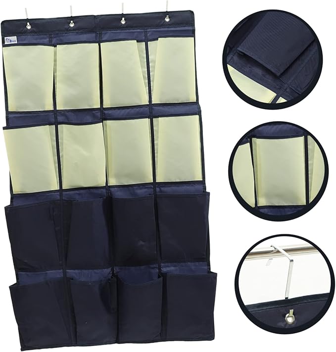 Over the Door Hanging Shoe Organizer Bag Pouch for Closet Storage Multi Use Oxford Hanging Storage for Shoes Socks and Items in Blue Yellow