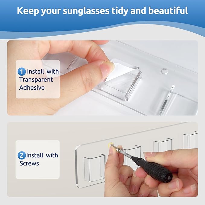 Meaocer Sunglasses Organizer 2 Pack, Wall Glasses Holder, Acrylic Sunglasses Display, Eyeglass Organizer for Multiple Glasses for Office & Home Decor, Unique Gifts for Husband, Women & Girls, Clear