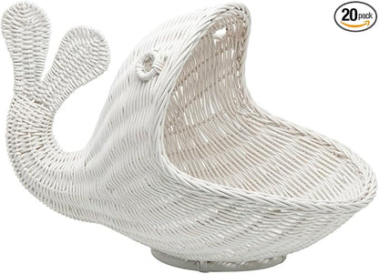 KOUBOO Rattan Whale Storage Basket, Wicker Storage Bin, Whale shaped, Bedroom Basket, Ocean Themed Basket, Home Organizer, White