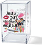 Just A Girl Who Loves Makeup Acrylic Makeup Brush Organizer Holder, Girls Desk Acrylic Brushes Storage, Christmas Birthday Gifts for Daughter Niece Sister BFF Make Up Artist Makeup Lover