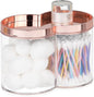mDesign Plastic Canister Jar Organizer Set with Storage Lid - Home Decor Holder for Bathroom/Restroom Vanity Countertop, Cabinet - Holds Cotton Balls, Soap - Lumiere Collection - Clear/Rose Gold