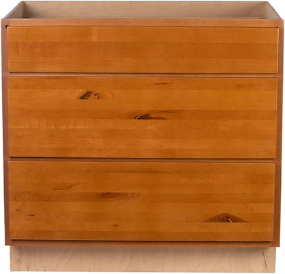 Quicklock RTA (Ready-to-Assemble) | Base Kitchen Cabinets - Shaker Style | Made in America (Provincial Stain, 36" Wx34.5 Hx24 D 3 Drawer)