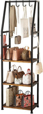 3-Tier Purse Stand Handbag Organizer, Hall Tree for Entryway Steel Frame, with 8 Removable Hooks，Clothes Rack Stand Organizer(Rustic Brown)