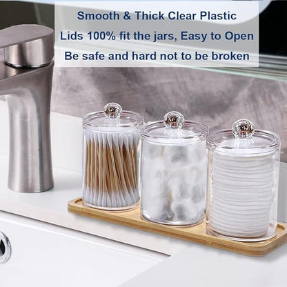 Swab Holder Canisters with Lid, Bathroom Qtip Dispenser Apothecary Jars, Clear Plastic Cotton Ball Pad Container for Cotton Swabs, Q-Tips, Make Up Pads, Cosmetics