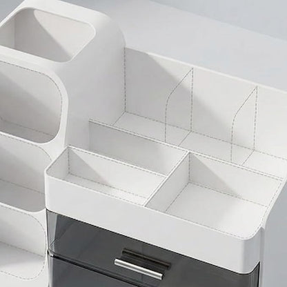 Makeup Organizer with Drawers & Brush Holder for Vanity - Organize Cosmetics Bathroom Countertop Storage Skin care Essentials Dresser, Bathroom, Office Countertop (White)