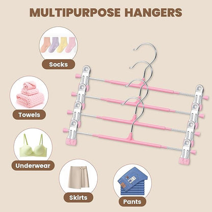 HUADYMEET 30 Pack 14Inch Pants Hangers with Clips,Metal Trouser Hanger for Jeans.Space Saving Skirt Hangers Heavy Duty Non-Slip Adjustable Clothes Shorts Hanger for Women,Men,Pink