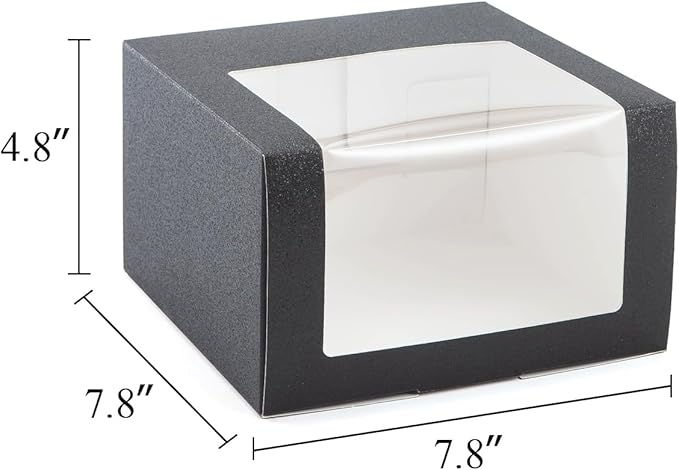 LADYBRO 10 Pack 7.8" x 7.8" x 4.8" Black Gift Boxes with Window Display for Hat Storage Containter for Baseball Caps (Fitted, Snapbacks, Trucker) (Glitter Black, 7.8" x 7.8" x 4.8")