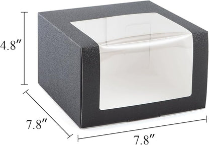 LADYBRO 10 Pack 7.8" x 7.8" x 4.8" Black Gift Boxes with Window Display for Hat Storage Containter for Baseball Caps (Fitted, Snapbacks, Trucker) (Glitter Black, 7.8" x 7.8" x 4.8")