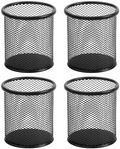 SAYEEC Pen Holder for Desk Wire Mesh Pencil Cup Holder Black Metal Makeup Brush Holder Desktop Stationery Supplies Organizer Art Supply Storage Box Caddy for Office School Home (4 Pack) by SAYEEC