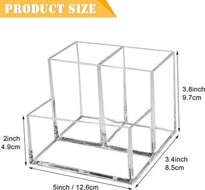 Cerpourt Clear Acrylic Makeup Brush Organizer,Multi-Purpose Cosmetic Brushes Storage Holder with 3 Slots,Pencil Pen Holder for Desk,Desk Organizer and Accessories for Vanity