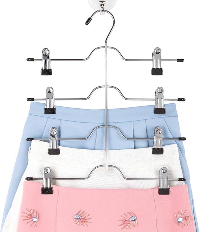 Tosnail 4 Pack 4 Tier Skirt Pants Clothes Hanger with Non Slip Clips, Space Saving Closet Organizer for Trouser, Slack, Jeans, Towels