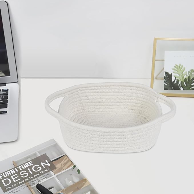 ABenkle Small Storage Basket, Mini Basket, Cute Tiny Cotton Rope Woven Baskets, Boho Decorative Toy Dog Cat Bin for Nursery, Bedroom, Spa, Empty Gift Baskets - XS, White