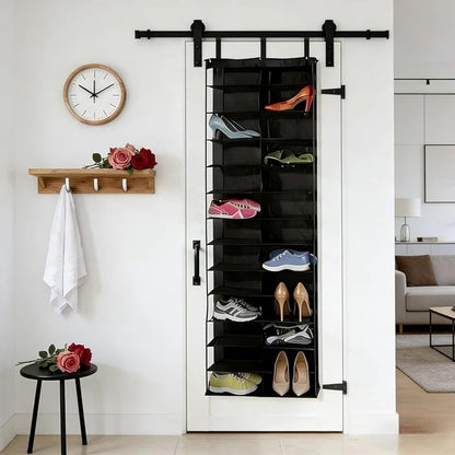 Hoodie Sweatshirt Storage Hack, Door Hanging Shoe Rack Organizer, 26-Pocket Clear Holder, Large 63" x 22" Foldable Behind The Door Organizer (Beige 1PC)